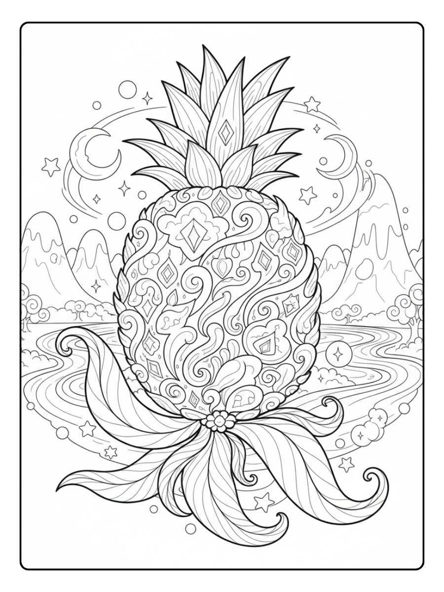 Pineapple Coloring Page – Pineapple Fantasy Style