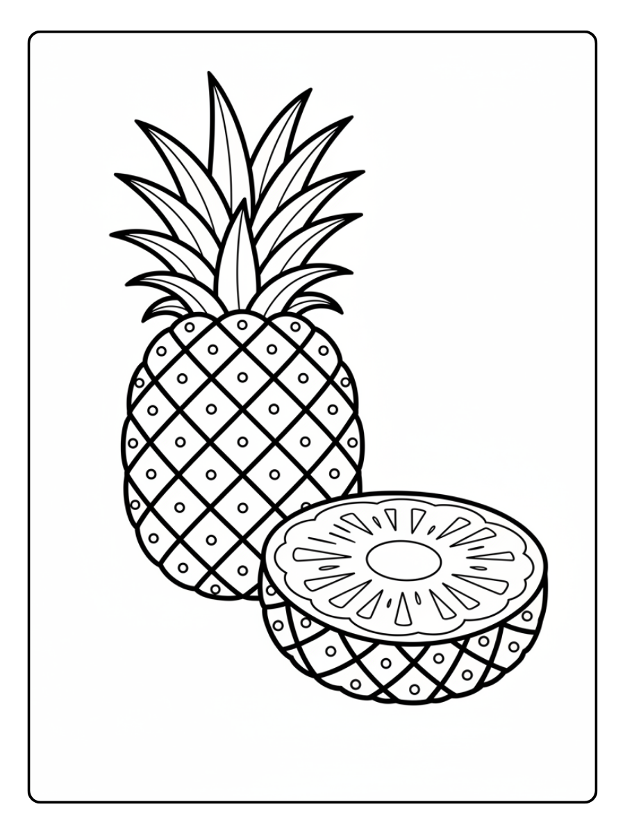 Pineapple Coloring Page – Pineapple Half