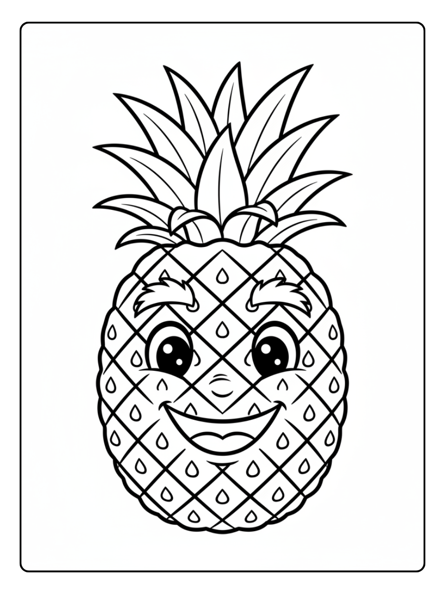 Pineapple Coloring Page – Pineapple Smiling Portrait