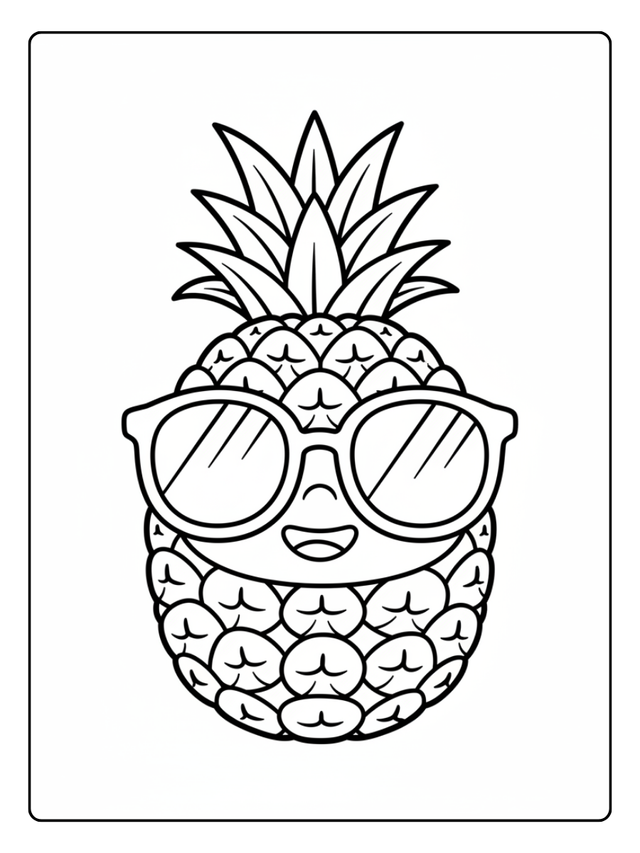 Pineapple Coloring Page – Pineapple with Sunglasses