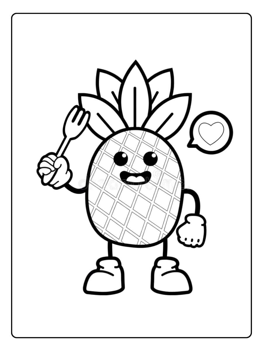 Pineapple coloring page cute pineapple cartoon holding a lollipop