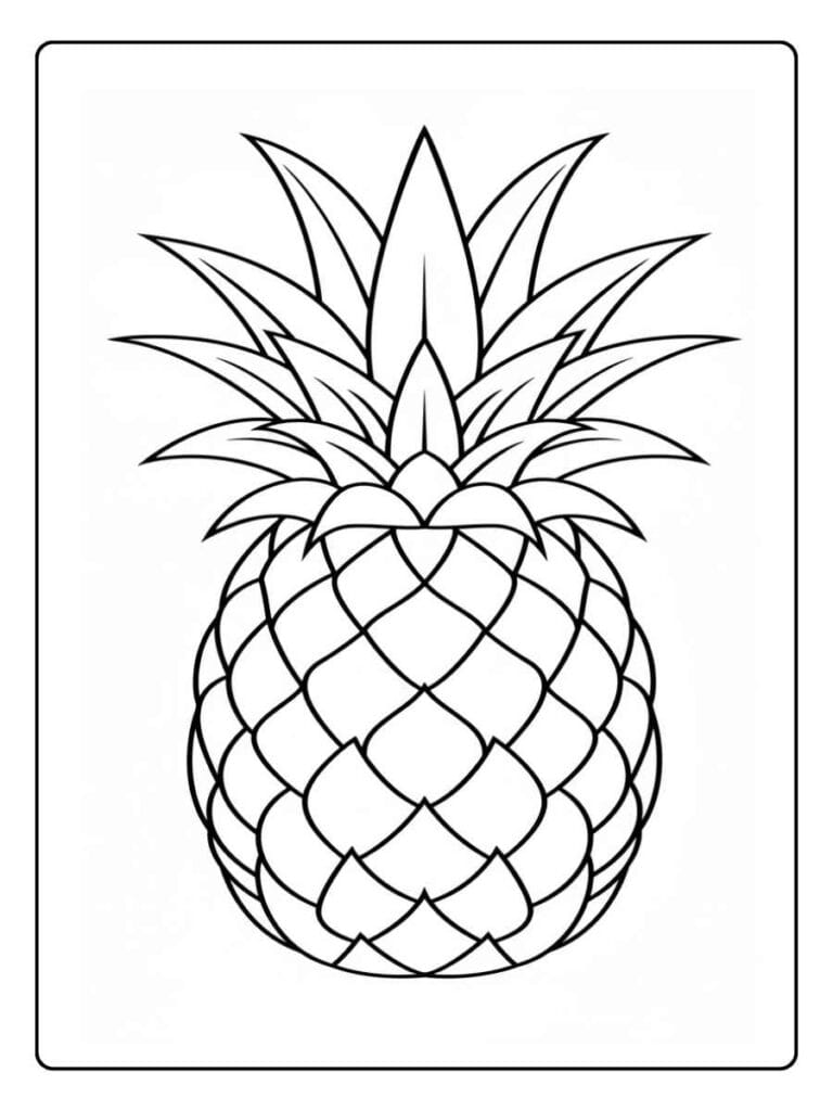 Pineapple coloring page detailed pineapple fruit outline