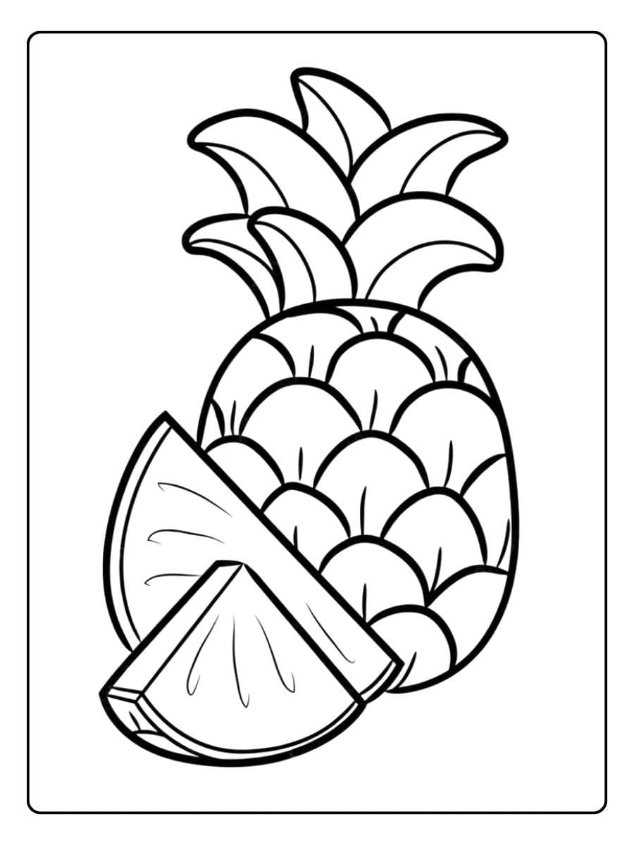 Pineapple coloring page pineapple with slice illustration