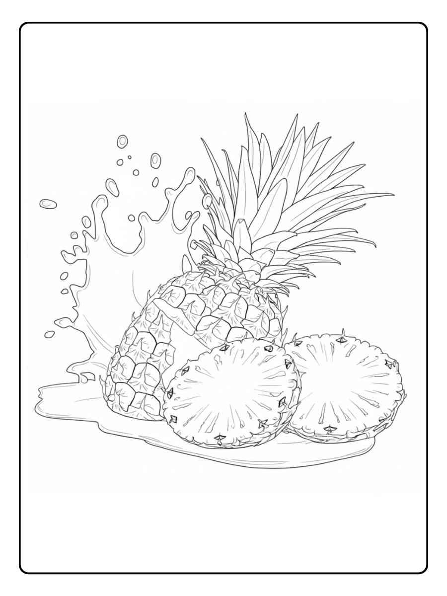 Pineapple coloring page sliced pineapple with juice splash