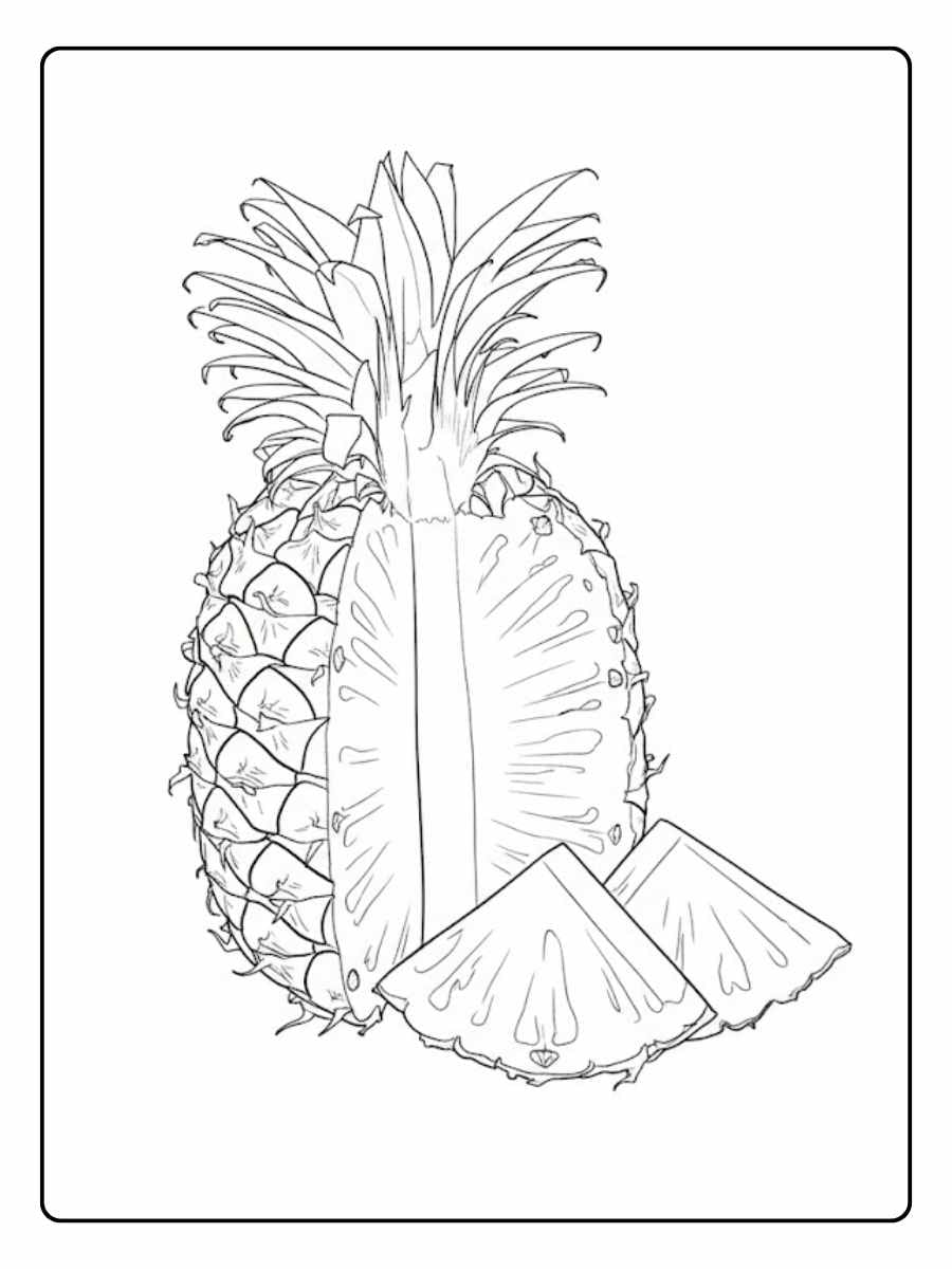 Pineapple coloring page whole pineapple with cut pieces