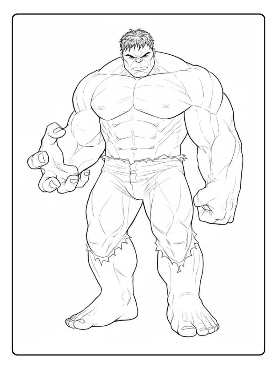 Powerful Hulk Outline Coloring Page