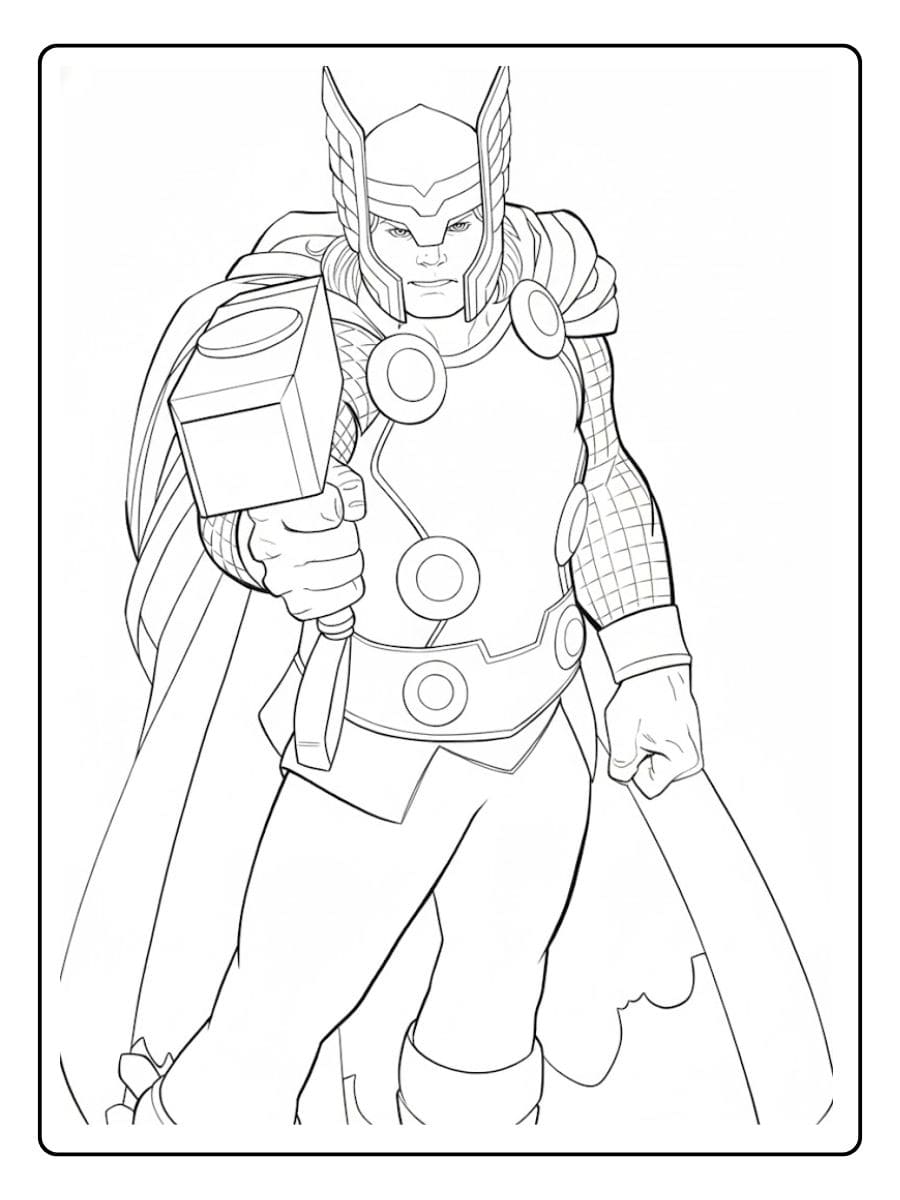 Printable Thor Coloring Pages Classic Line Drawing