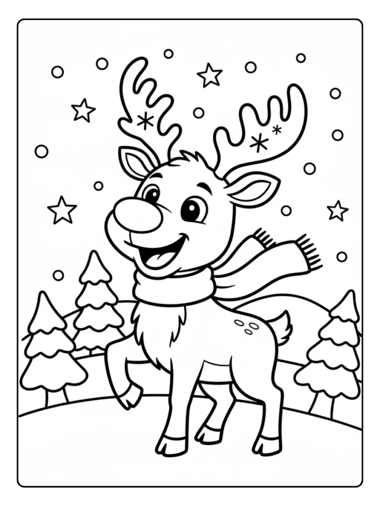 Reindeer Coloring Pages – Happy Reindeer