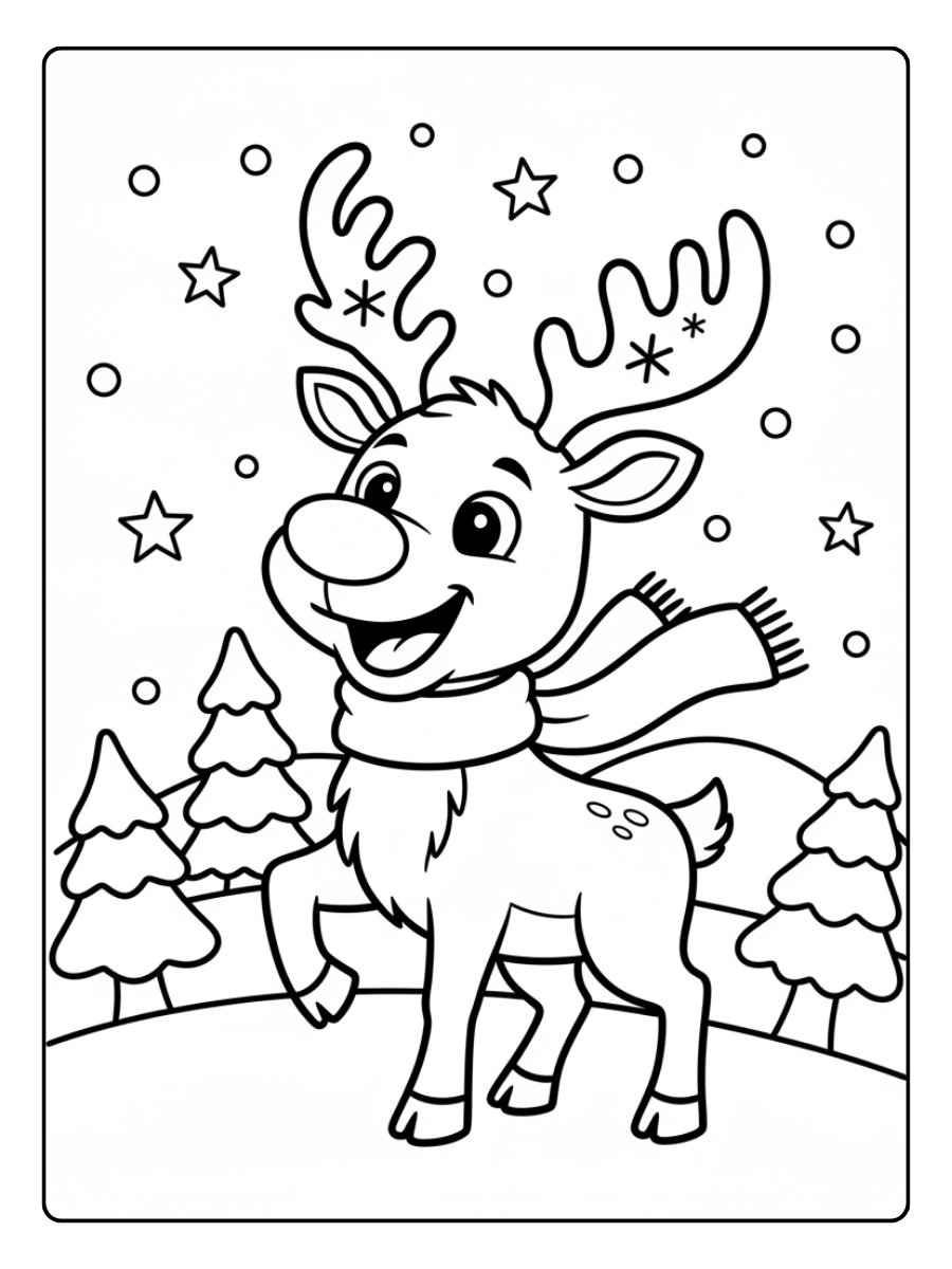 Reindeer Coloring Pages – Happy Reindeer