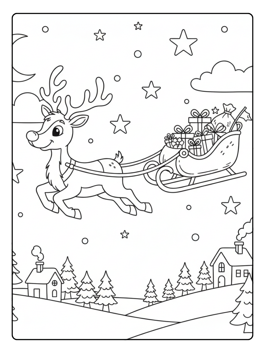 Reindeer Coloring Pages – Reindeer Christmas Night