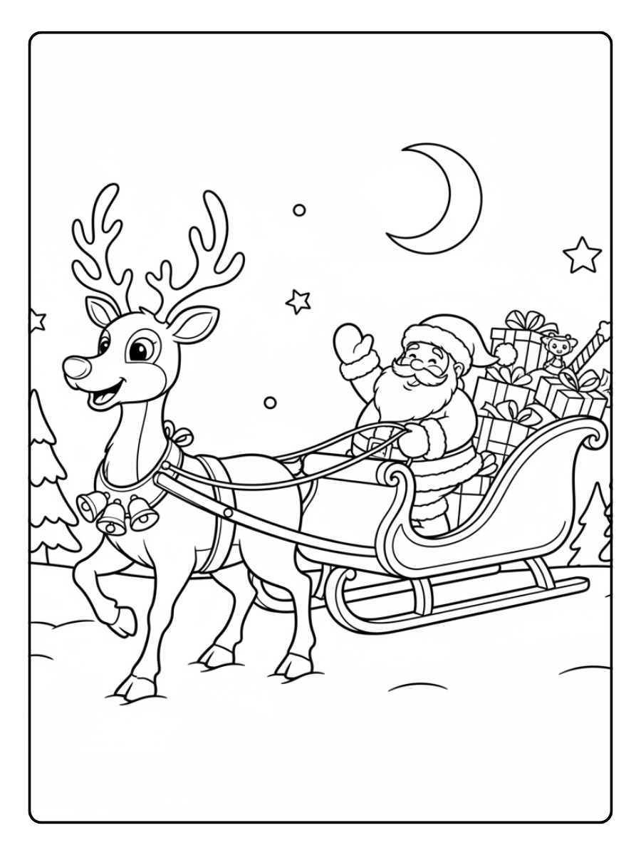 Reindeer Coloring Pages – Reindeer Pulling Sleigh