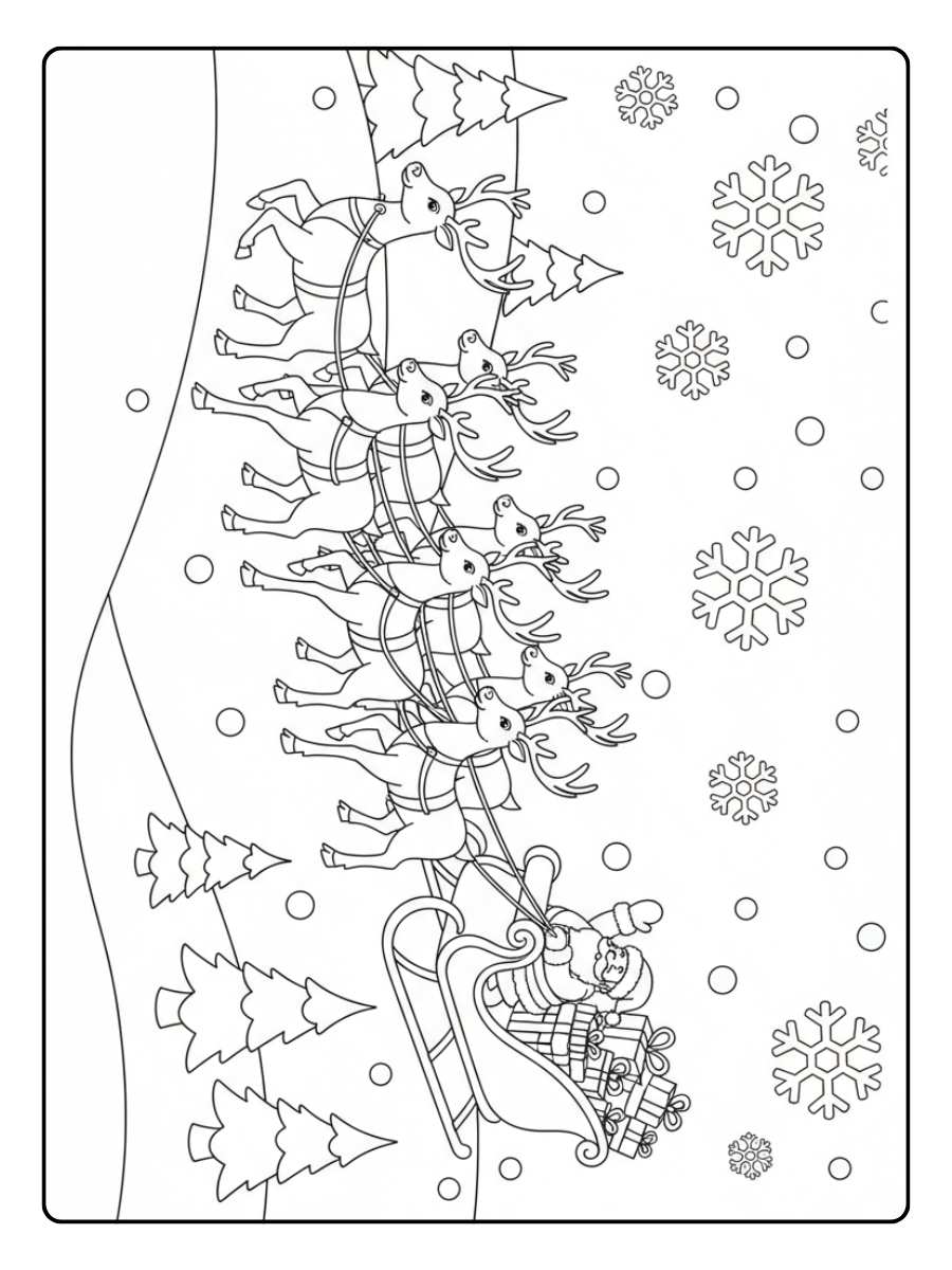 Reindeer Coloring Pages – Reindeer Sleigh Team
