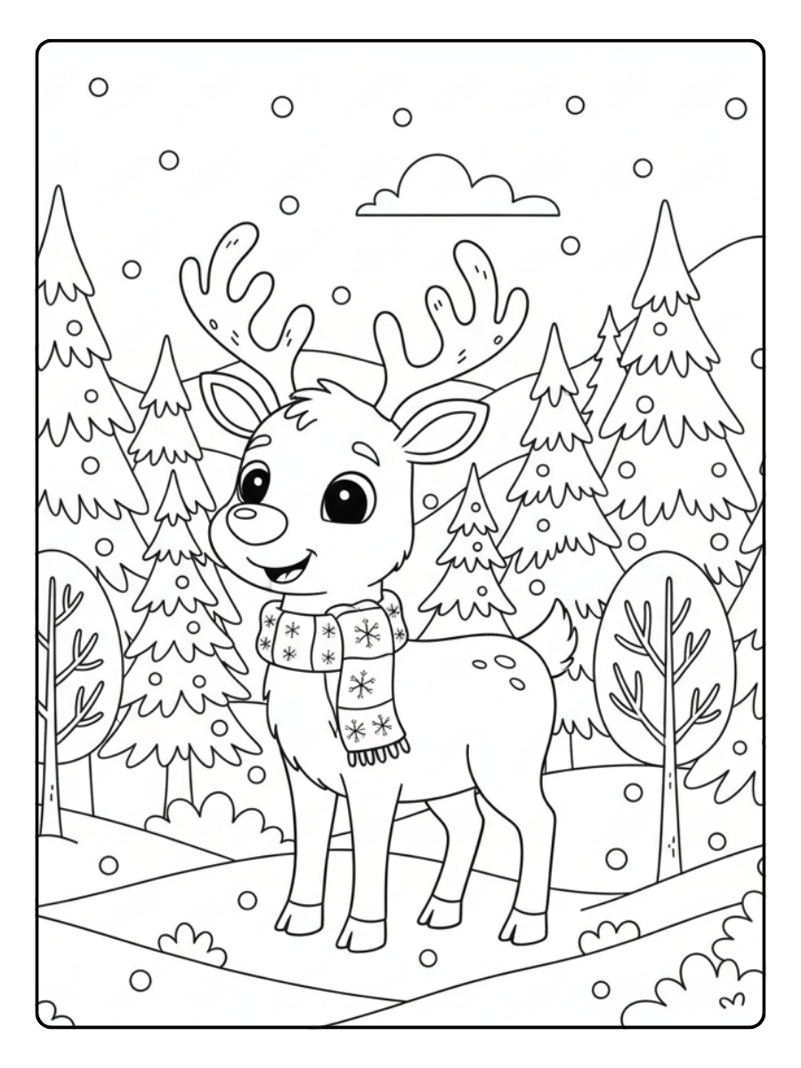 Reindeer Coloring Pages – Reindeer Winter Forest