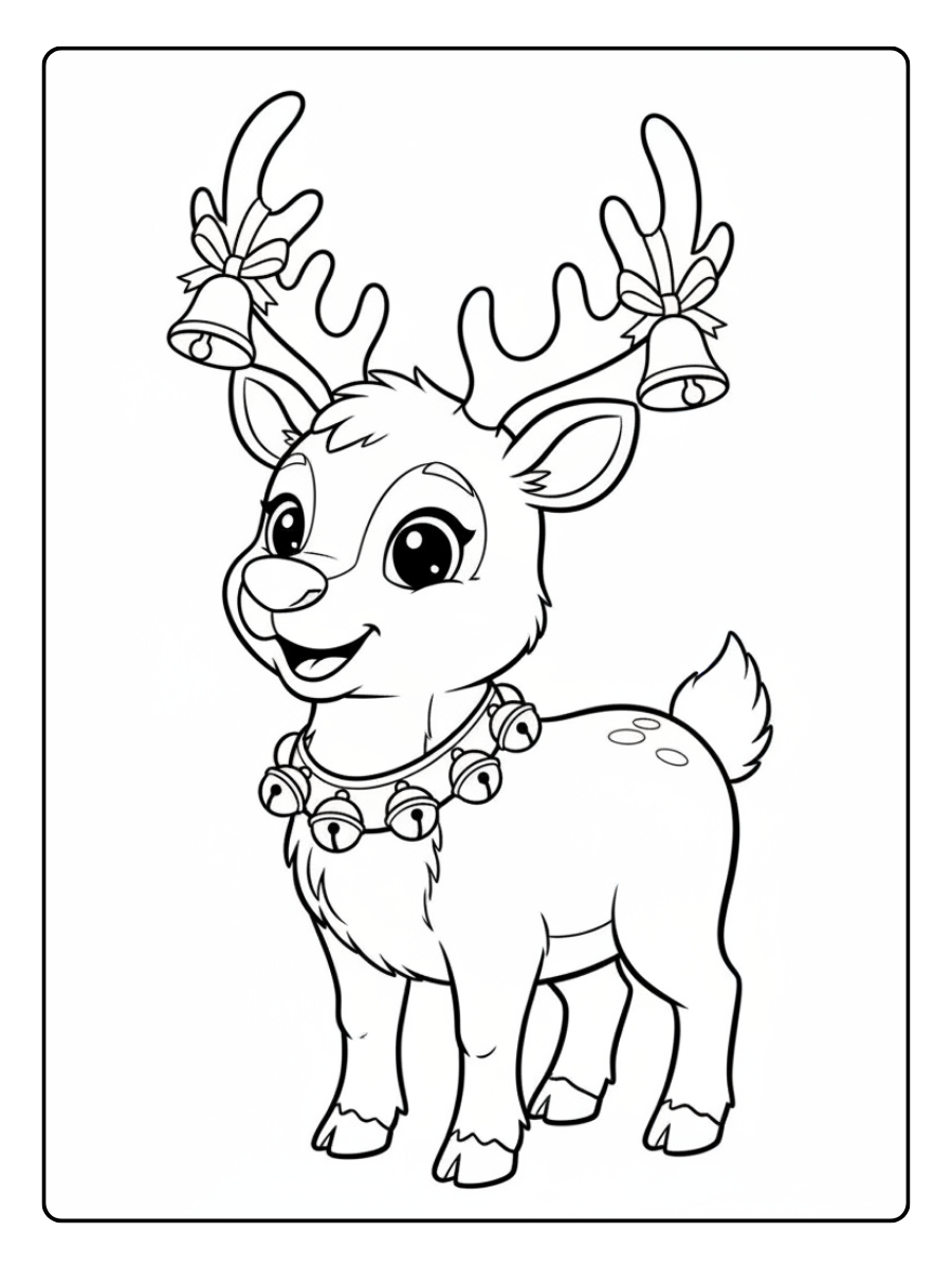 Reindeer Coloring Pages – Reindeer with Bells