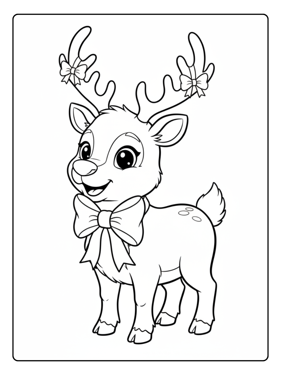 Reindeer Coloring Pages – Reindeer with Bow