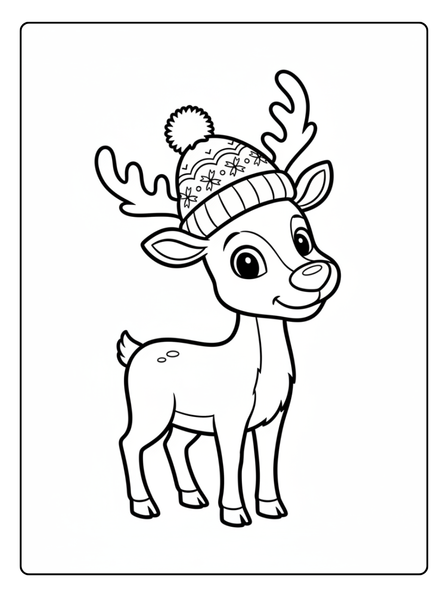 Reindeer Coloring Pages – Reindeer with Hat