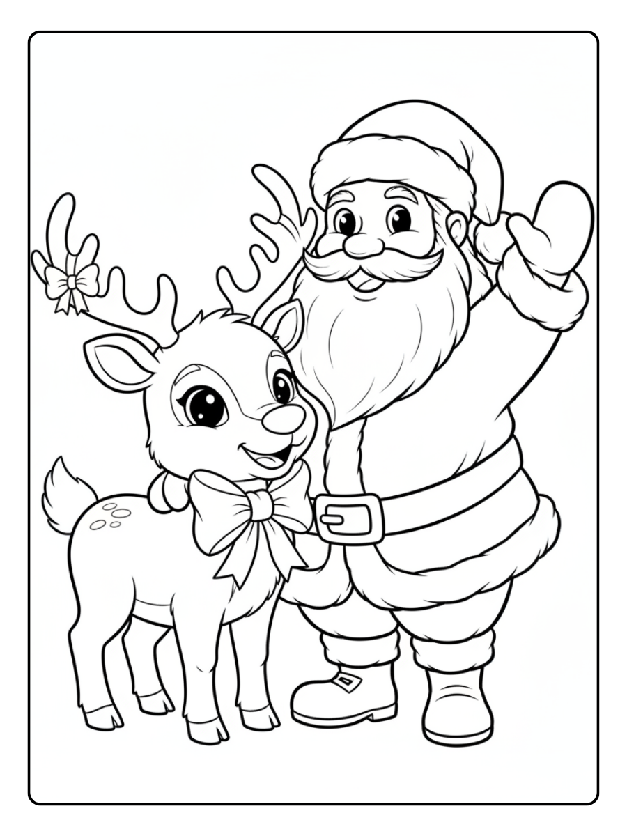Reindeer Coloring Pages – Reindeer with Santa