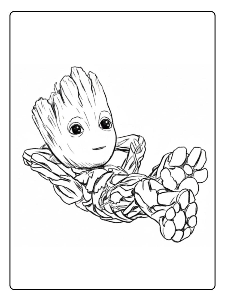 Relaxed Groot Line Art Coloring Pages for Kids