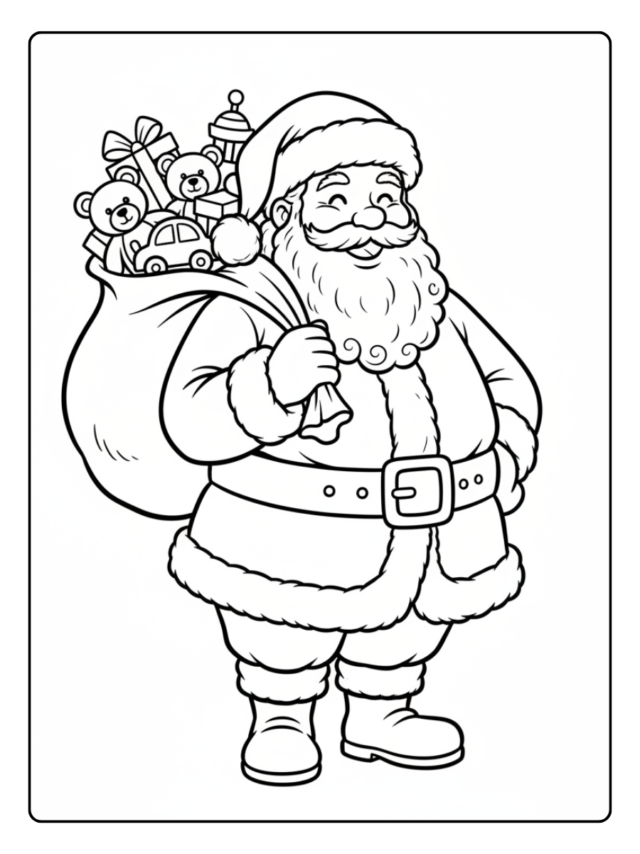 Santa Coloring Pages – Santa Claus Gift Bag