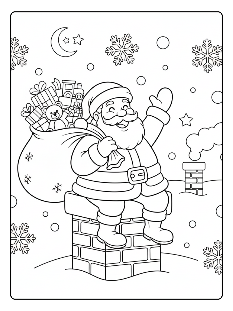 Santa Coloring Pages – Santa Claus Going Down Chimney