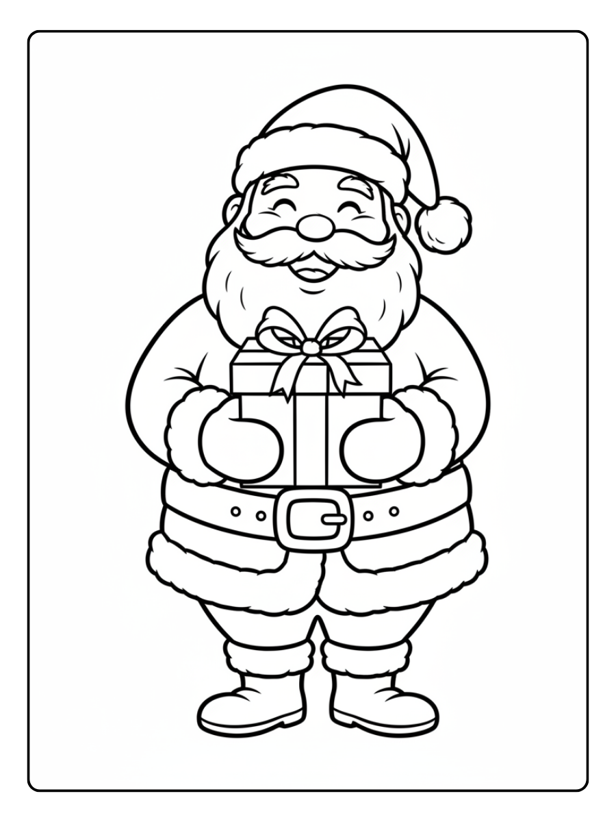 Santa Coloring Pages – Santa Claus Holding Gift