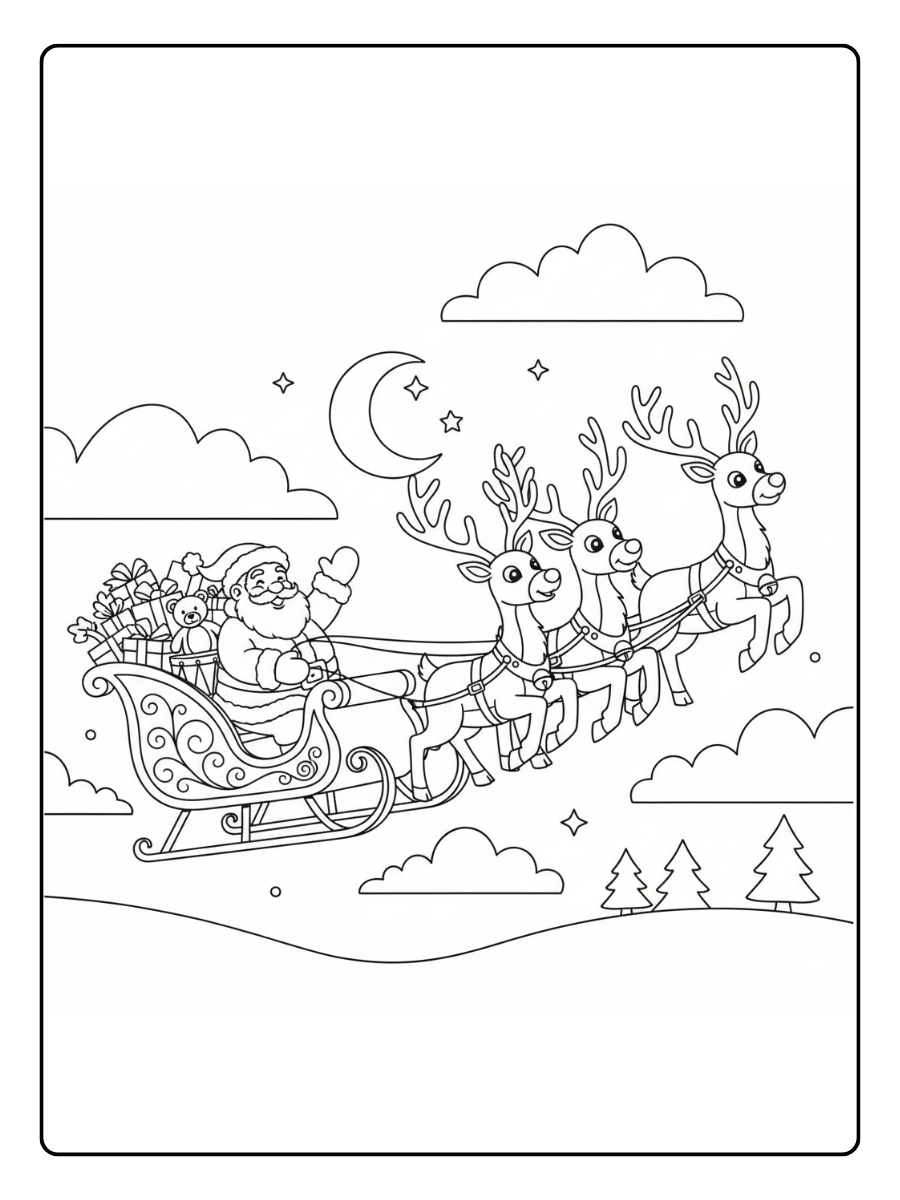 Santa Coloring Pages – Santa Claus Sleigh