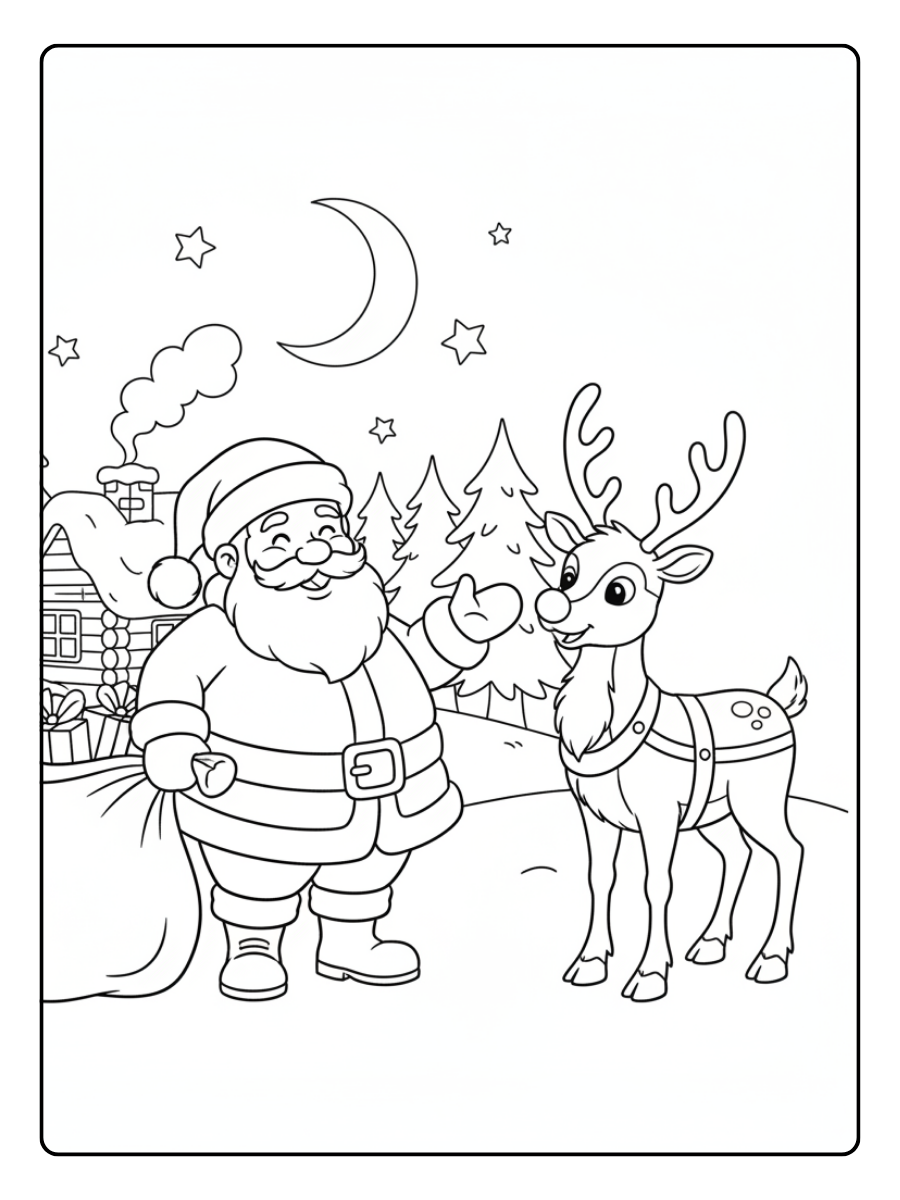 Santa Coloring Pages – Santa Claus and Rudolph