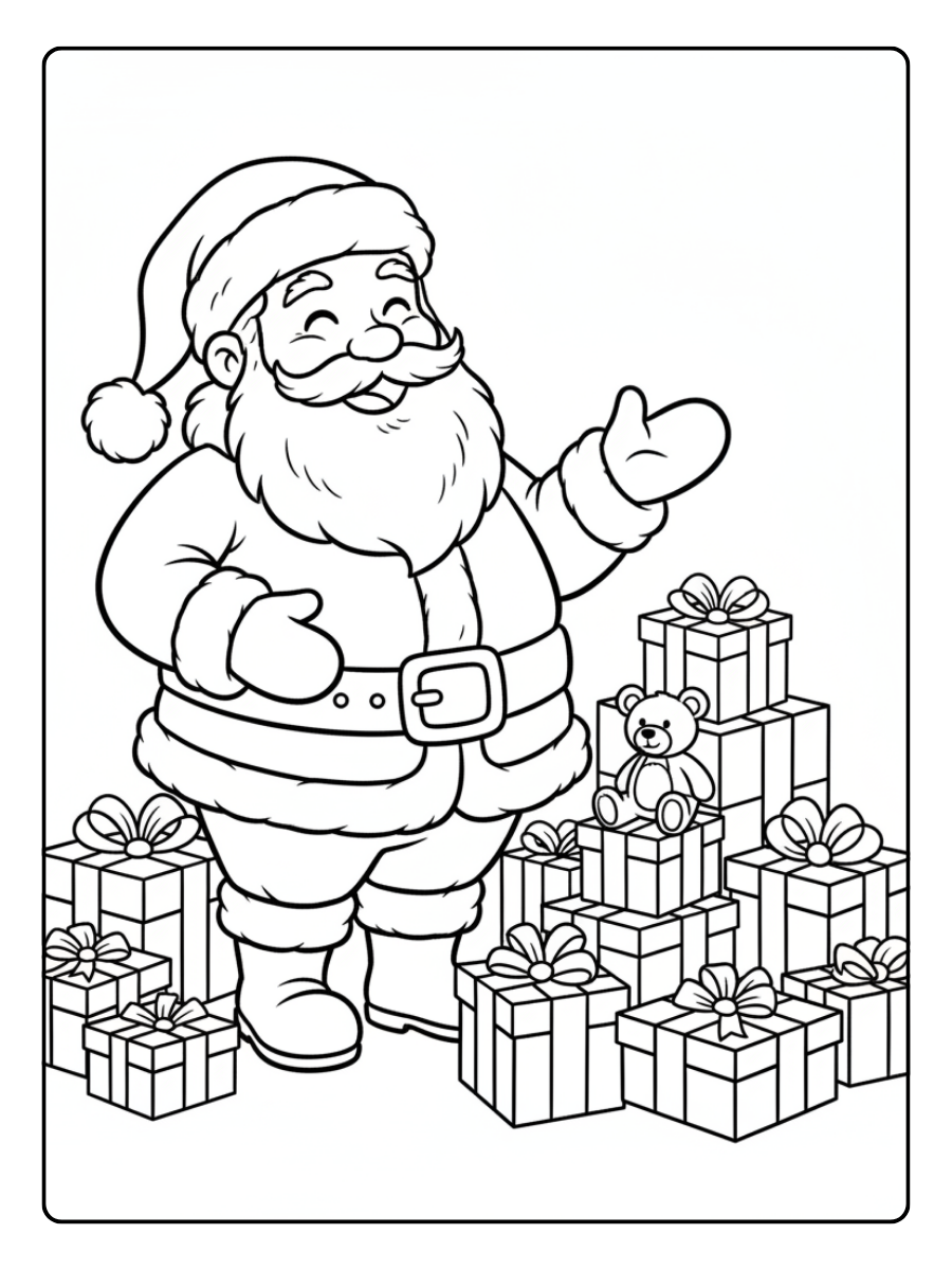 Santa Coloring Pages – Santa Claus with Presents