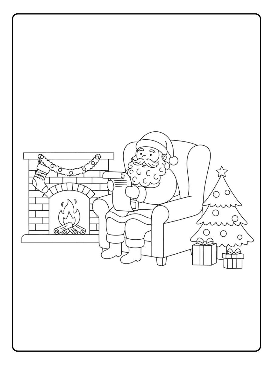 Santa Reading Wish List – Christmas Coloring Pages