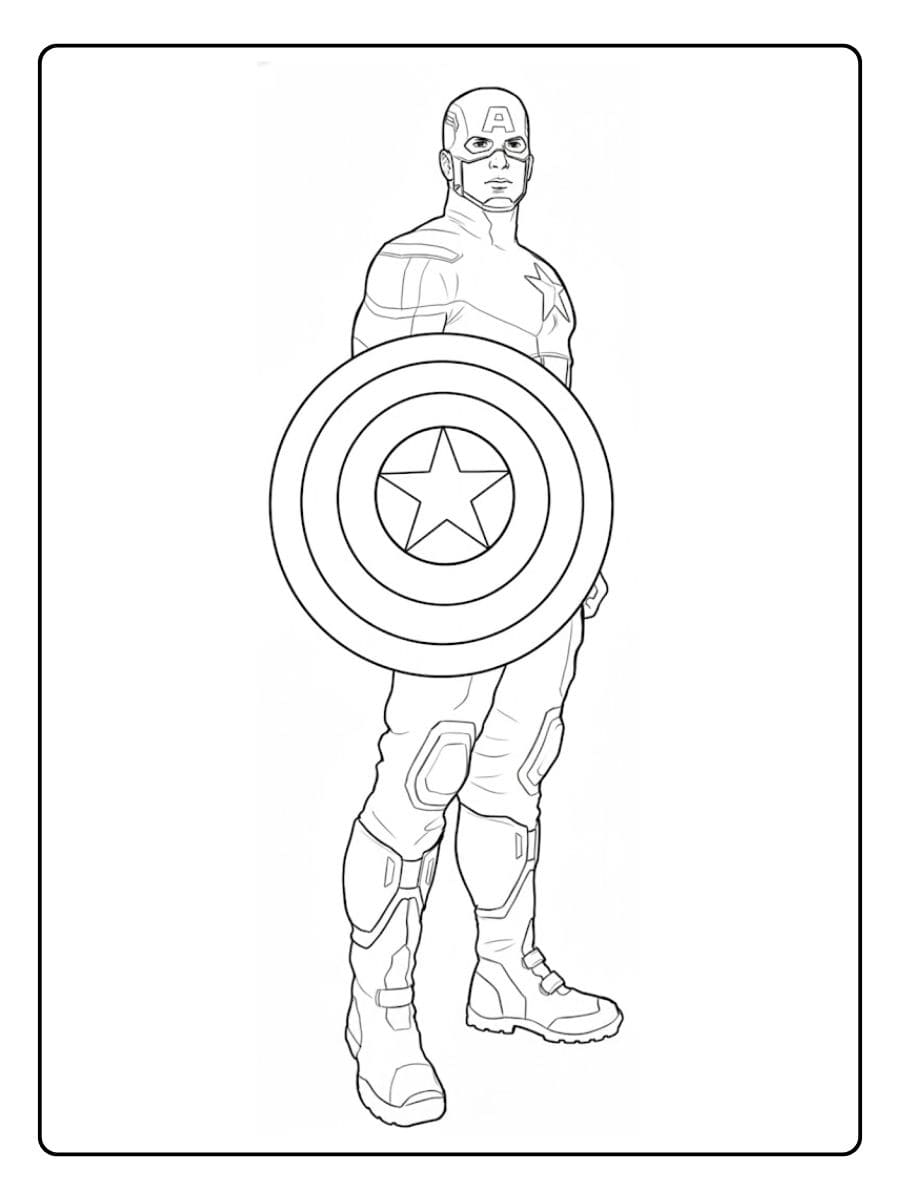 Simple Captain America Outline Drawing for Coloring Pages