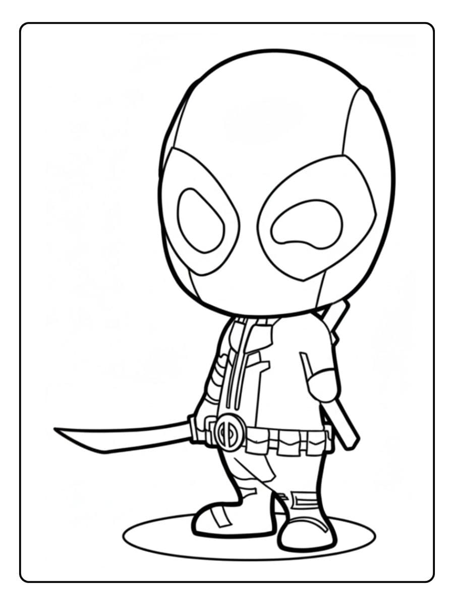Simple Chibi Deadpool Drawing for Coloring