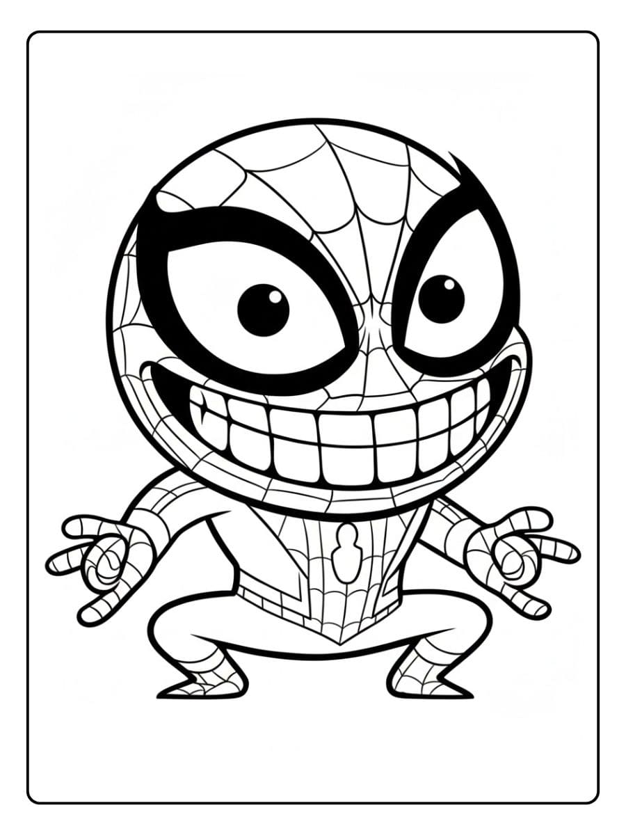 Simple Chibi Spiderman coloring pages outline with thick lines