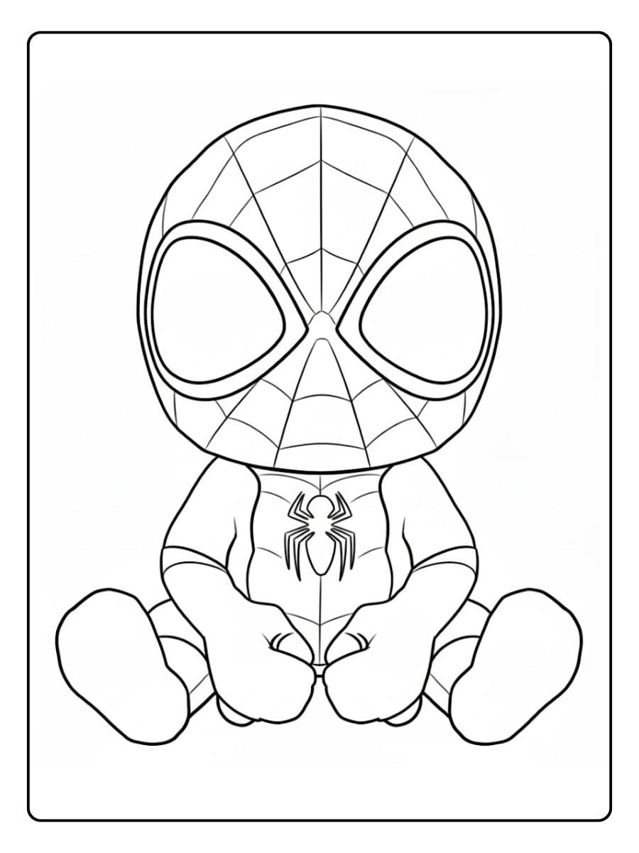Simple Cute Chibi Spiderman Coloring Pages Outline