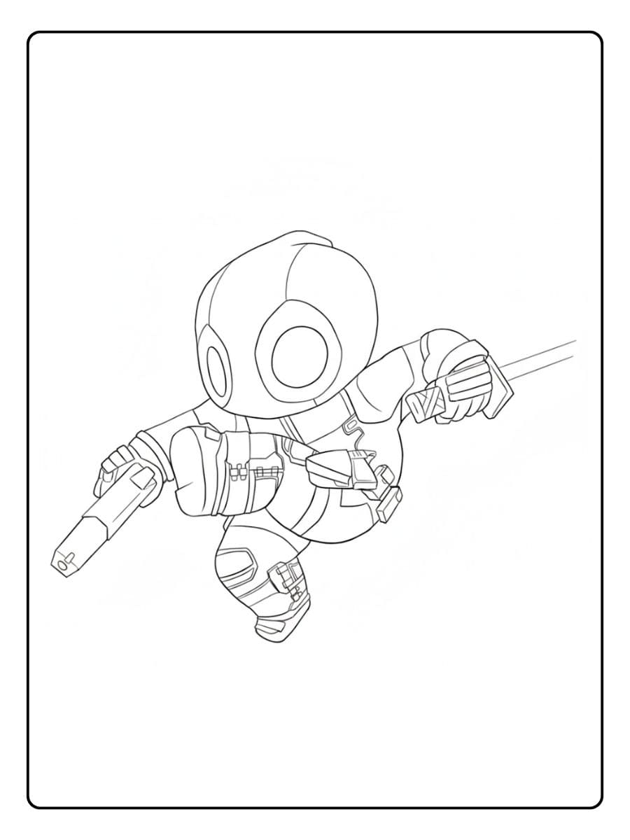 Simple Cute Deadpool Flying Sketch Coloring Pages for Kids