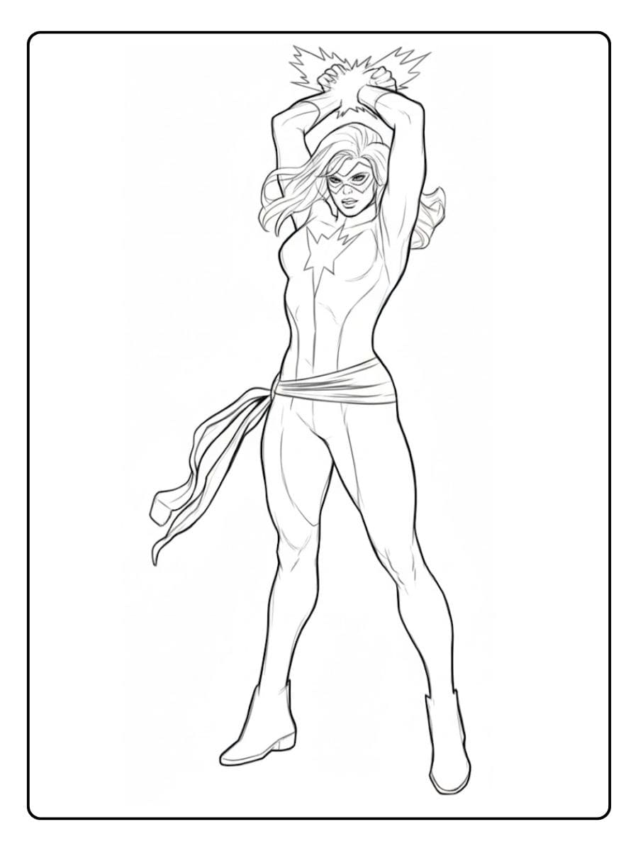 Simple Line Art Captain Marvel Coloring Pages for Adults and Kids
