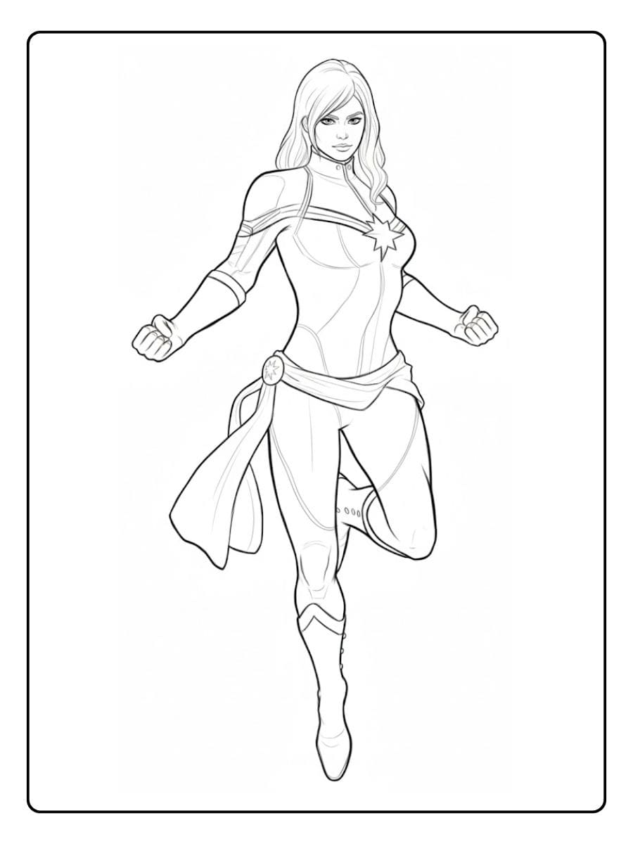 Simple Line Art Captain Marvel Coloring Pages