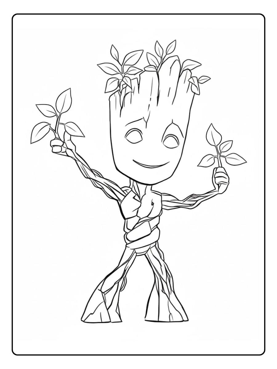 Simple Line Art Groot Coloring Page for Kids