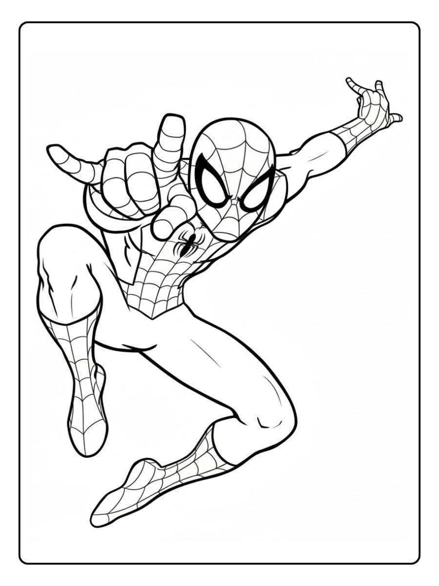 Simple Outline Spider Man Coloring Pages with Bold Lines and White Background