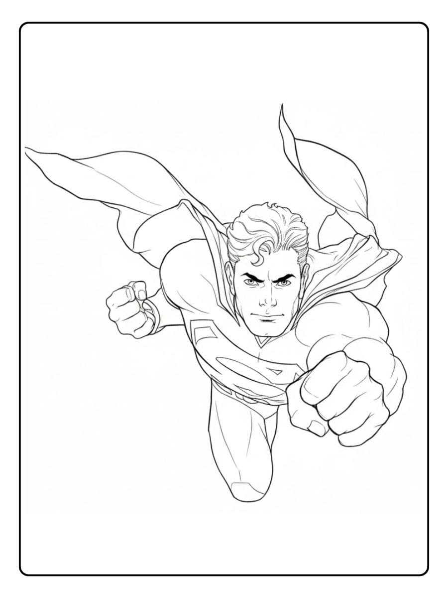 Simple Outline Superman Coloring Pages Flying Pose