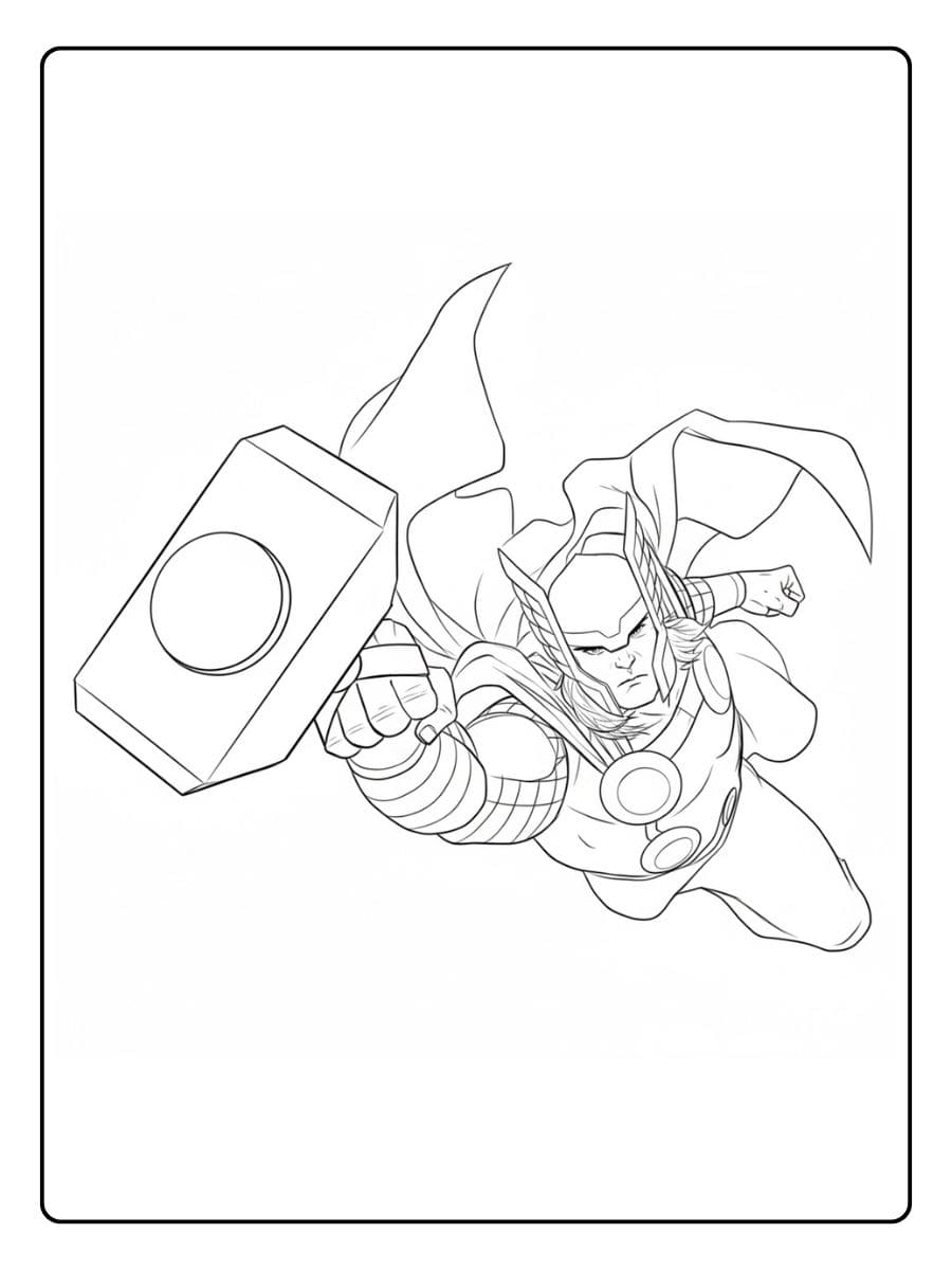 Simple Outline Thor Coloring Pages God of Thunder Flying