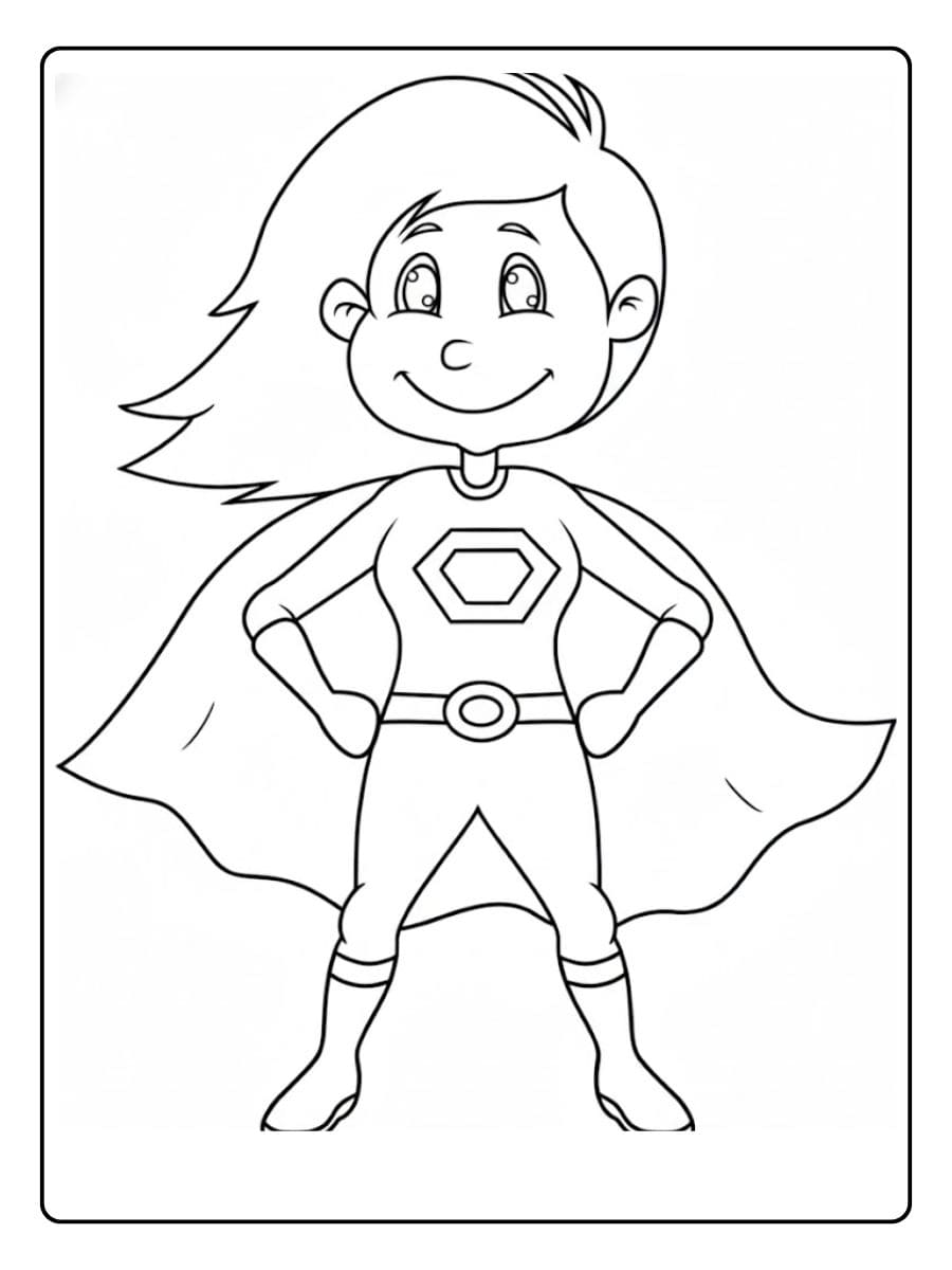 Simple Outline of a Happy Female Superhero Coloring Pages for Kids