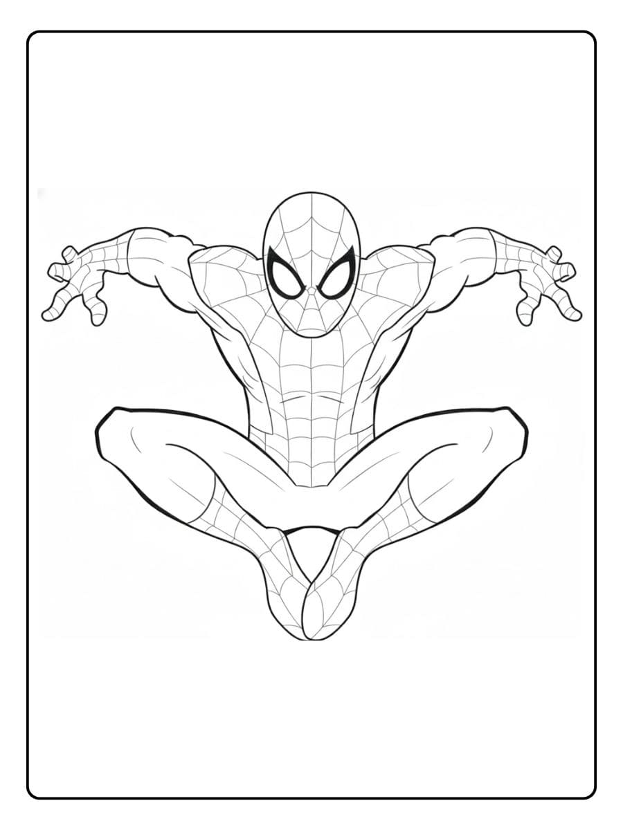 Simple Spider Man Coloring Pages Outline Web Slinger Pose