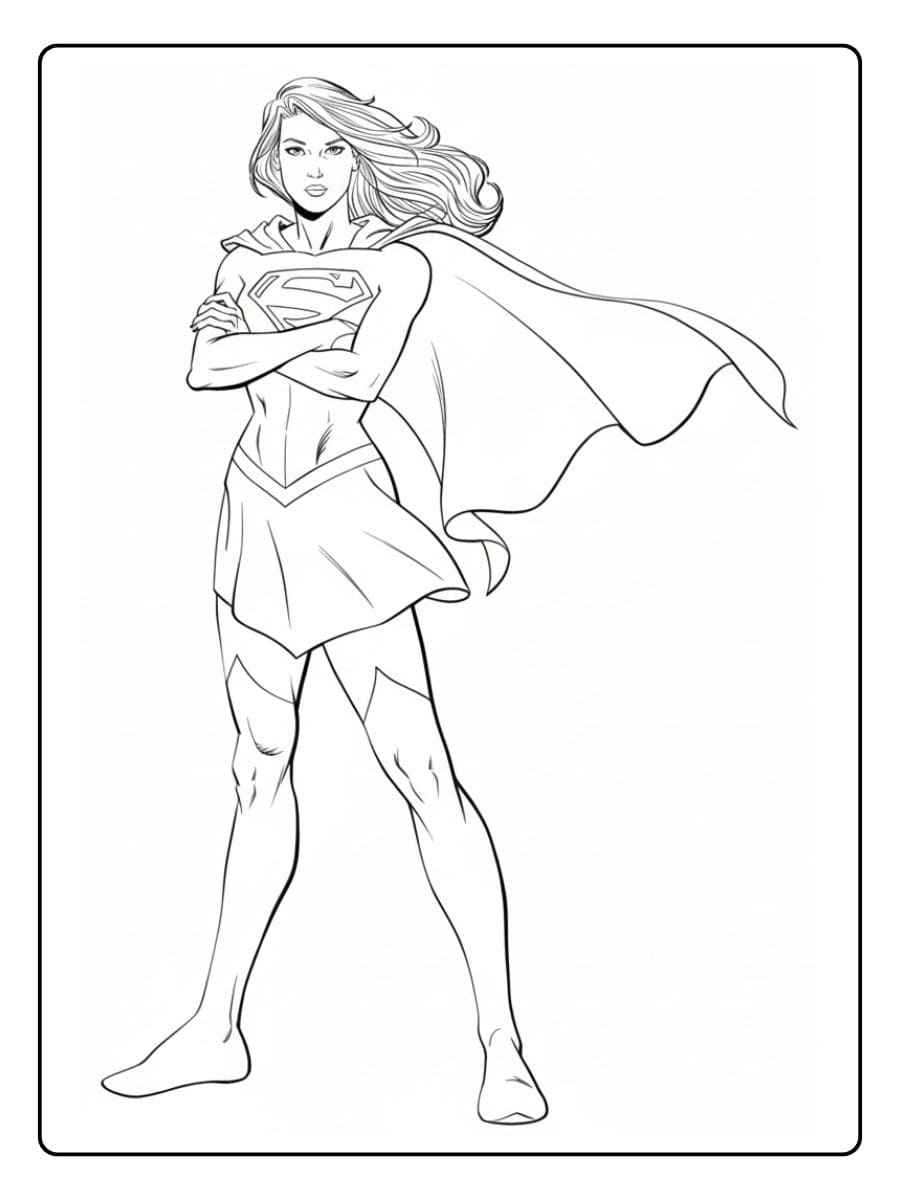 Simple Supergirl Coloring Pages Outline Drawing