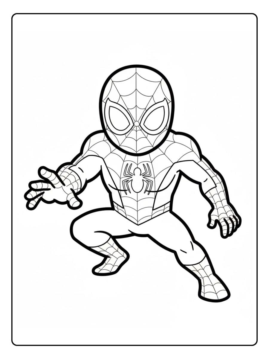 Simple cute Spider Man coloring pages outline drawing for kids