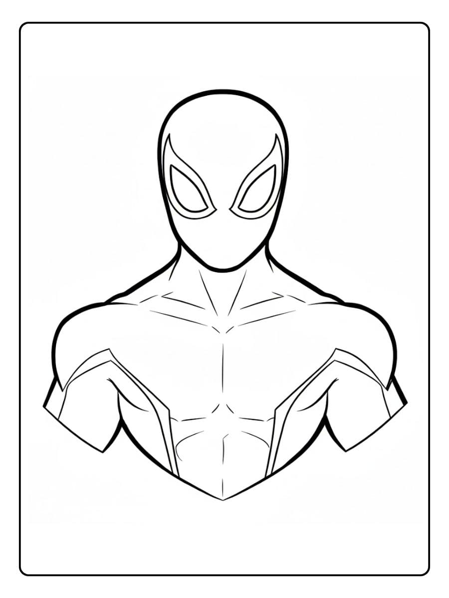 Simple outline of Spider Man s bust minimal detail, thick lines, plain white background spider man coloring pages