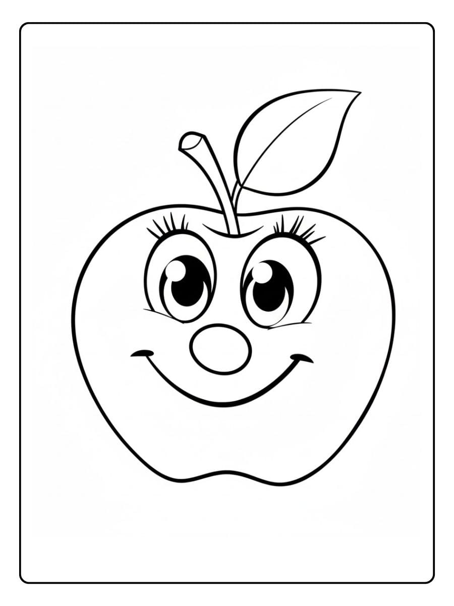 Smiling Apple Face Apples Coloring Pages