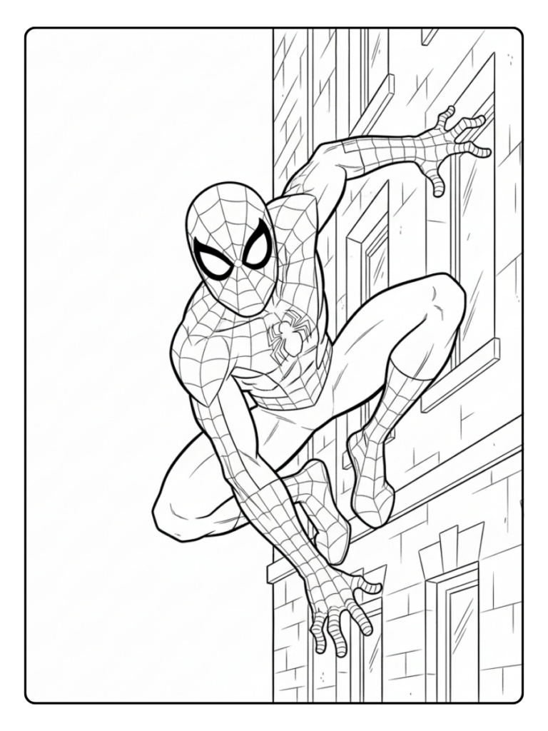 Spider Man Coloring Pages – Spider Man Crawling on Wall