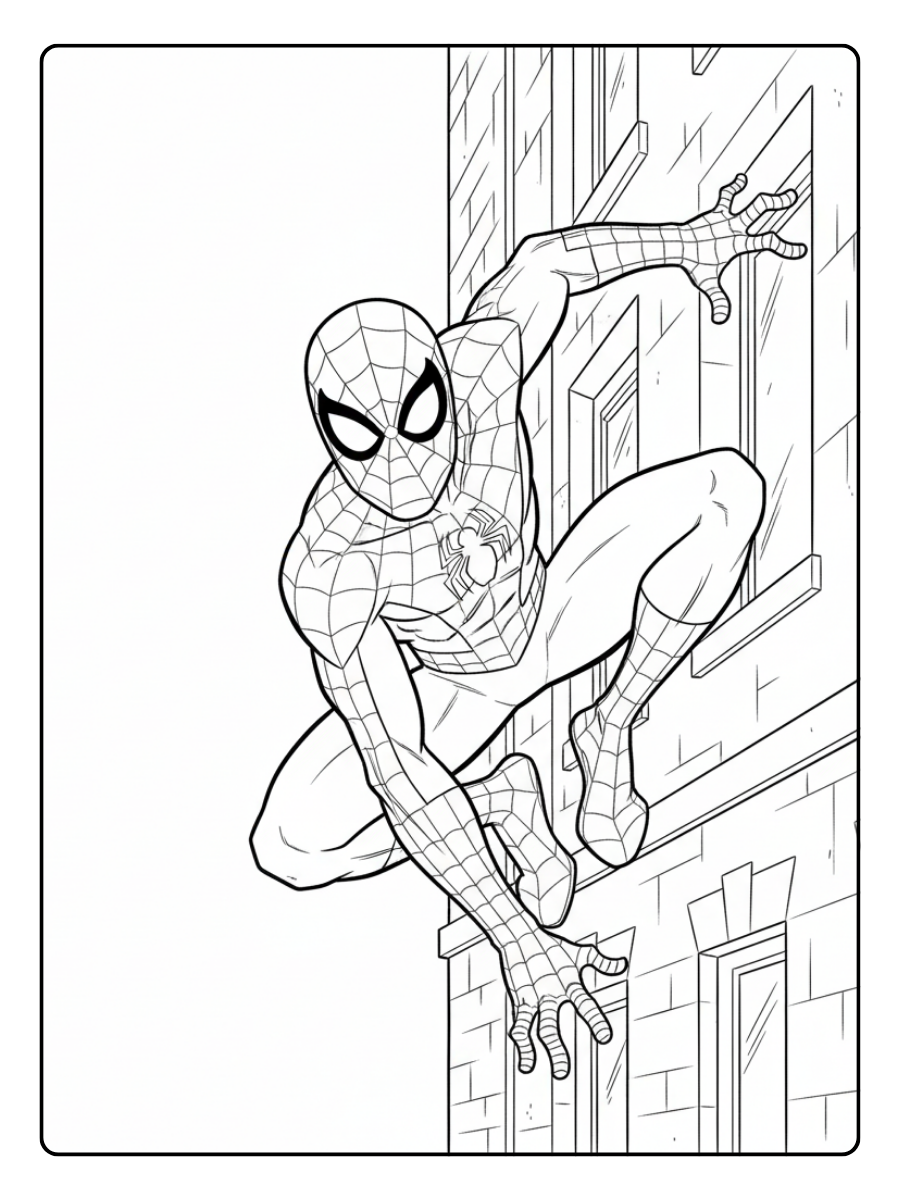 Spider Man Coloring Pages – Spider Man Crawling on Wall