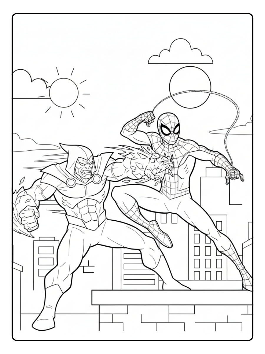 Spider Man Coloring Pages – Spider Man Fighting Villain