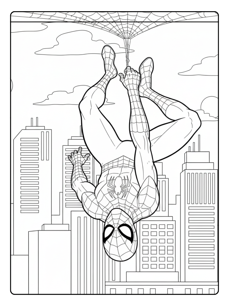 Spider Man Coloring Pages – Spider Man Hanging Upside Down